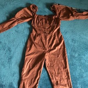 Chocolate Puff-Sleeve Jumpsuit